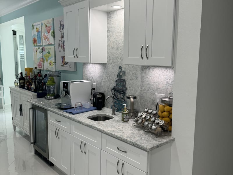 White Cabinet Kitchen with Marble Counters
