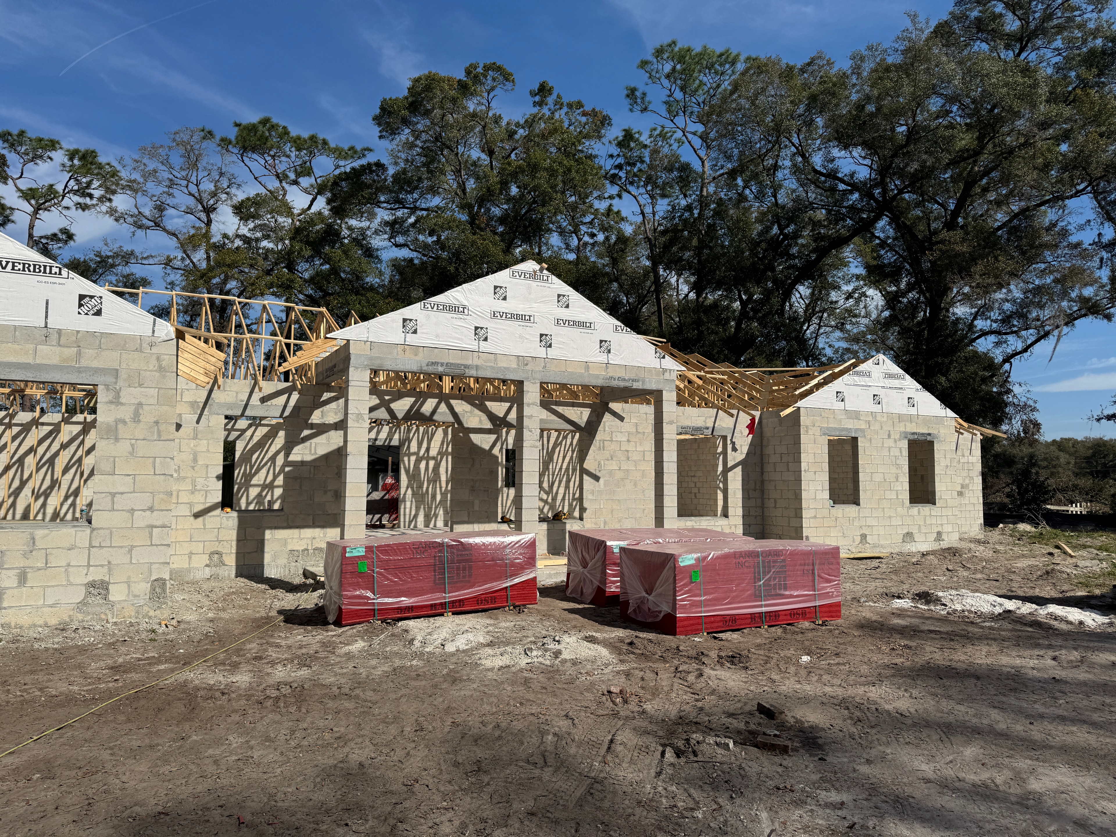 DeLand new construction — block walls and framing
